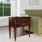 Beaumont Lane Contemporary 2 Drawer End Table, Antique Cherry Finish, 24" W x 16" D x 28" H, Poplar Solids and Veneer, Rectangular Design with Gold Hardware, Living Room or Side Table with Storage
