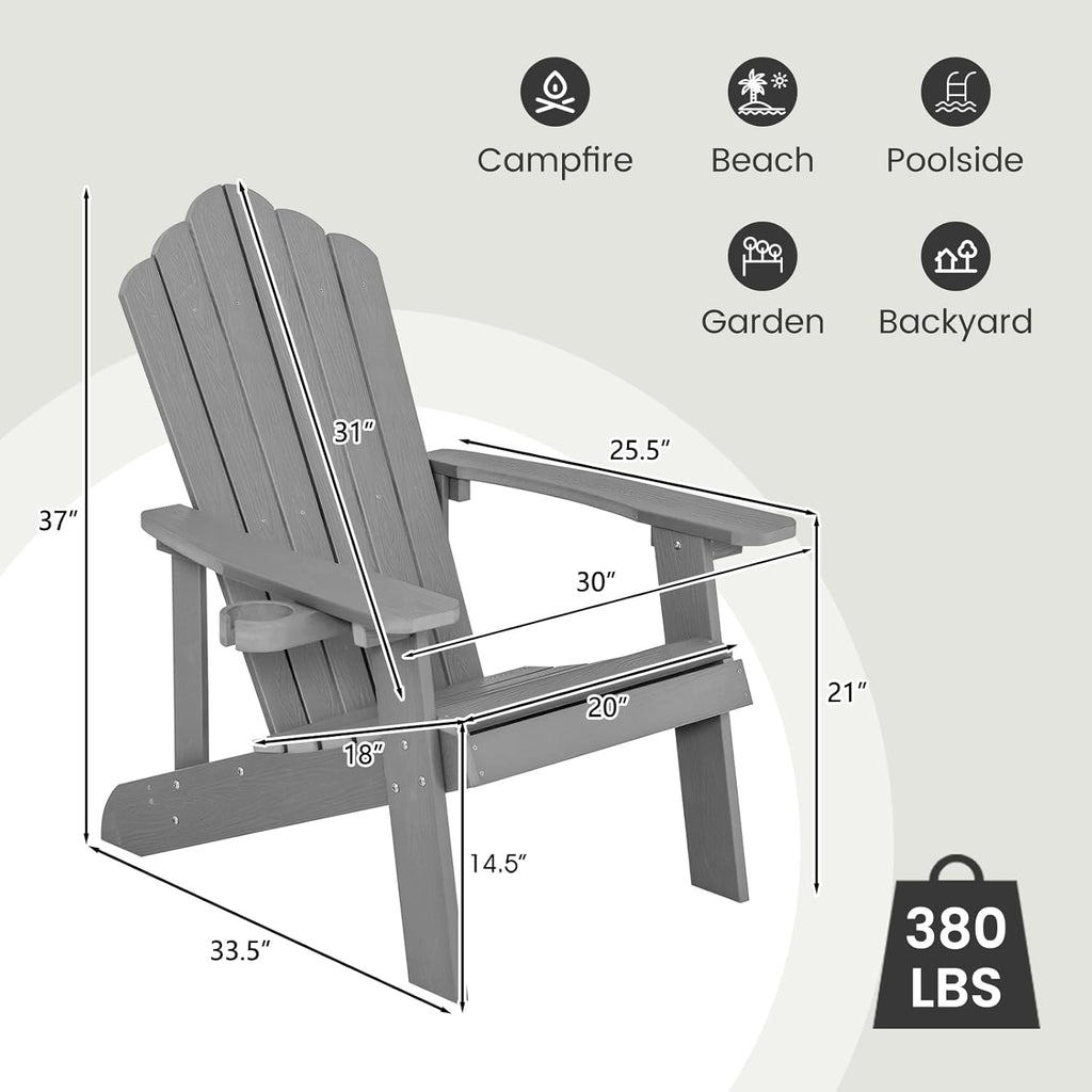 ORALNER Outdoor Adirondack Chair with Cup Holder, Plastic Resin Outdoor Deck Chair, 380 LBS Capacity, for Patio, Backyard, Porch, Balcony, Poolside, Garden, Lawn, Firepit (4, Gray)