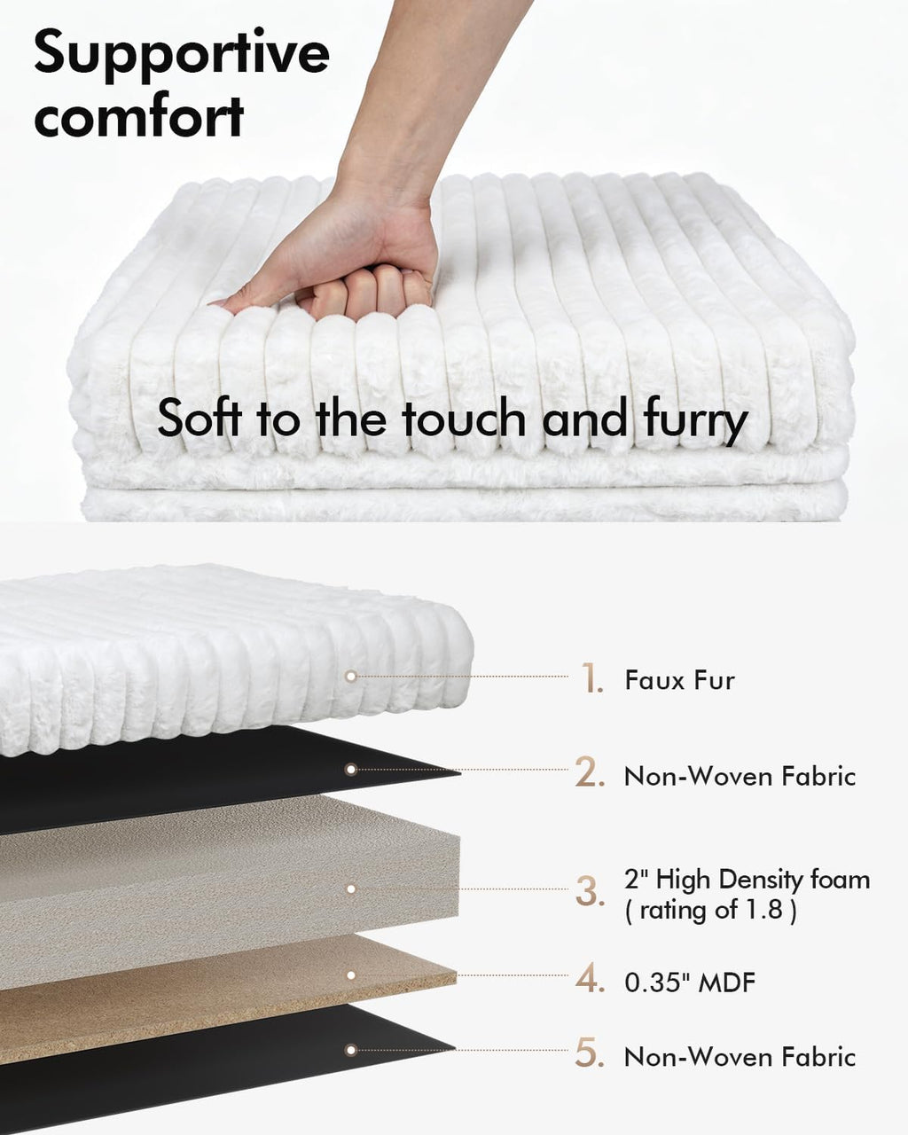 ABHENG 17.7 inches Faux Fur Ottomans Cube with Legs, Metal Framed Vanity Stool Chair Storage Ottoman Foot Rest Stool, Holds 770 LB for Dorm Living Room Bedroom White UASND644W