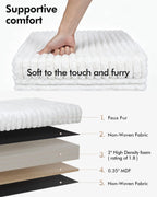 ABHENG 17.7 inches Faux Fur Ottomans Cube with Legs, Metal Framed Vanity Stool Chair Storage Ottoman Foot Rest Stool, Holds 770 LB for Dorm Living Room Bedroom White UASND644W