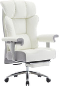Efomao Big and Tall Executive Office Chair 400lbs - White Desk Chair for Women with Footrest, 24" Wide Ergonomic Pocket Spring Cushion Seat, Heavy Duty Computer Chair for Home Office, Gaming