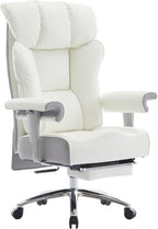 Efomao Big and Tall Executive Office Chair 400lbs - White Desk Chair for Women with Footrest, 24" Wide Ergonomic Pocket Spring Cushion Seat, Heavy Duty Computer Chair for Home Office, Gaming
