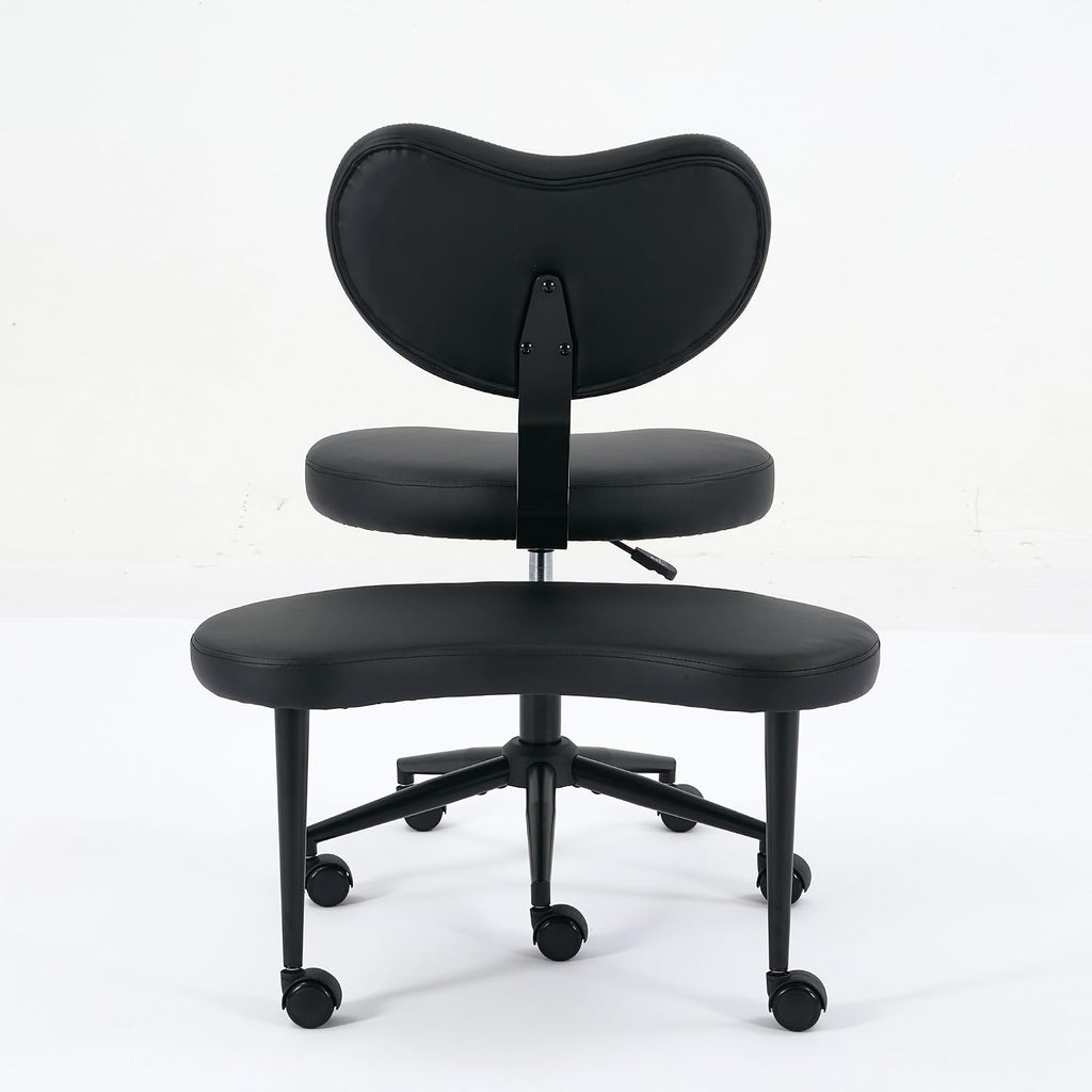 Meditation Chair Plus, Cross Legged Chair with Wheels, ADHD Chair, Criss Cross Desk Chair with Lumbar Support and Adjustable Stool, Flexible Design for Fidgety Sitters, Black PU
