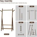 Solid Wood Clothes Rack with 2 Shelves & Hooks, Freestanding Garment Rack & Coat Rack Load 350 Lbs for Hanging Clothes & Organizer, Simple and Practical for Entryway Bedroom 31.5W WALNUT