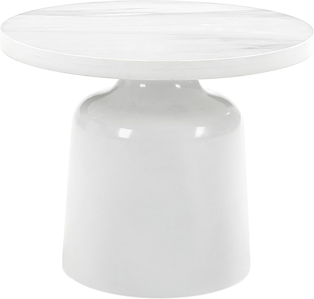 Engineering Marble White High Gloss End Table