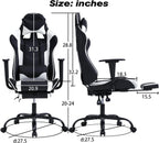 HCB Gaming Chair, Computer Office Chair, Ergonomic Desk Chair Height Adjustable Recliner Swivel High Back with Lumbar Support, Footrest, Headrest, Racing Style （White）