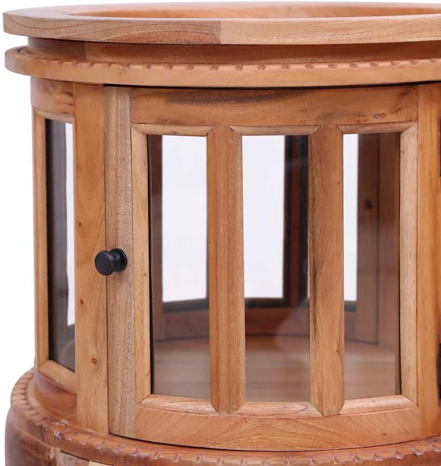 Solid Mahogany Wood Vitrine Cabinet with Glass Display 19.7x19.7x29.9 Inches for Living Room Bedroom and Entryway