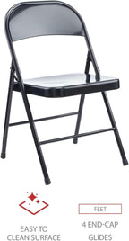 Alera Armless Steel Folding Chair, Supports Up to 275 lb, Black Seat, Black Back, Black Base, 4/Carton