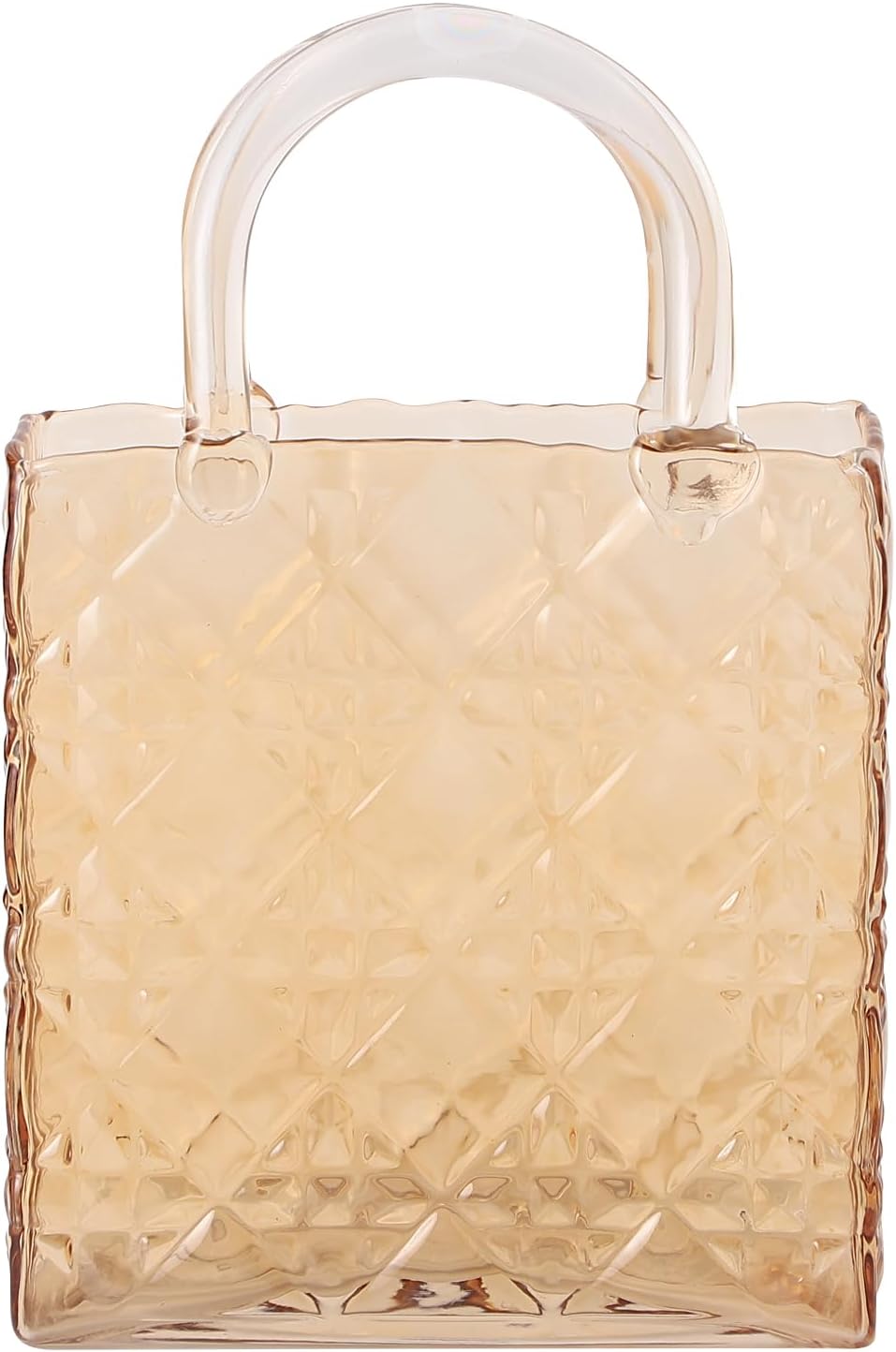Glass Purse Vase, Glass Bag Vase, Amber Vases for Flowers, 12 Inch Large Flower Vases with Embossed Pattern for Wedding, Living Room, Bedroom, Table, Office(Tote)