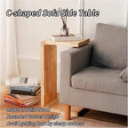 C Shaped End Table - Solid Wood Sofa Side Tables for Living Room & Home Office, Practical Laptop Desk and TV Tray