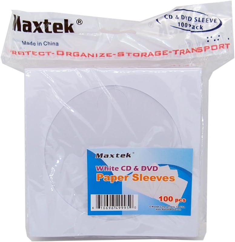 100 Pack Maxtek Premium Thick White Paper CD DVD Sleeves Envelope with Window Cut Out and Flap, 100g