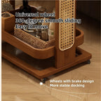 Rolling Sofa Table with Wheels Bamboo Rattan 2/3 Tier End Table Slim Rolling Cart for Kitchen Room Living Room Lightweight(Natural,L)