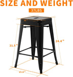 HCY 24 Inches Metal Bar Stools Set of 4 High Backless IndoorOutdoor Counter Height Barstools Stackable Metal Chairs Home Kitchen Dining Stool Backless Patio Bar Chair（Black） 16 16 24