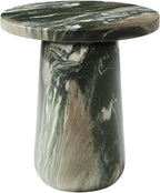 HULALA HOME Sculptural Round End Table with Pedestal Base, Faux Marble Accent Table for Modern Living Room(Green)