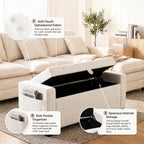 Storage Ottoman Bench for Bedroom, End of Bed Bench with Hidden Storage, Upholstered Tufted Linen Ottoman with Safety Hinge, Bedroom Bench with Storage, 43 Inch, 350lb, Linen Beige