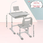 Kids Desk and Chair Set,Height Adjustable Childrens Homeschool Study Table with Storage Drawer, LED Light,Cup Holder,Bookstand, for 3-15 Years Boy and Girl, Grey