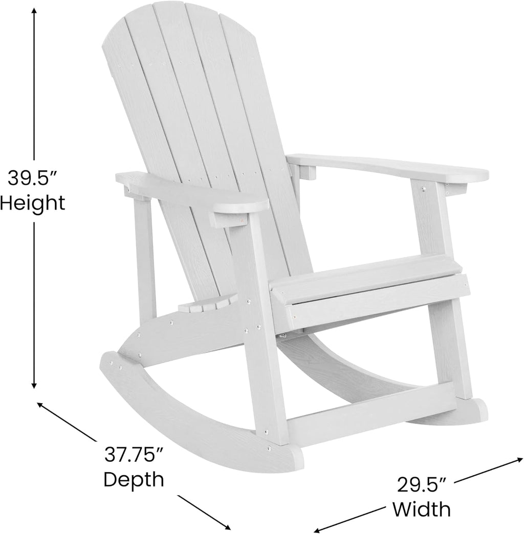 Flash Furniture Savannah Poly Resin Wood Adirondack Rocking Chair - All Weather White Polystyrene - Stainless Steel Hardware - Set of 2