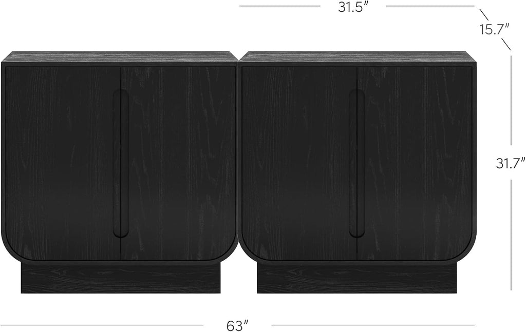 Nathan James Joey Mid Century Modern Storage Cabinet, Arched Accent Cabinet with Rounded Bottom Edges and Integrated Door Pull Cutouts, Black Oak Set of 2