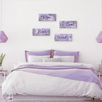 ONIZHITY 4-Piece Purple Floral Wall Art - Wooden Decor with Relax Soak Unwind Breathe Positive Hanging Art for Women's Bedroom & Living Room (10x4 Inches)