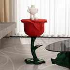 LOVEDIMA Modern Small End Table,Red Resin Rose Sculpture Cute Pedestal Side Table with Tray