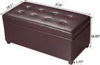 38" Leather Storage Ottoman for Living Room, Rectangular Tufted Storage Bench for Foot, Bright Brown