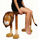 Lion Hand-Carved Wood Decorative Bench, Luxury Animal Design Shoe Bench, Solid Wood Animal Footstool for Bedroom Living Room