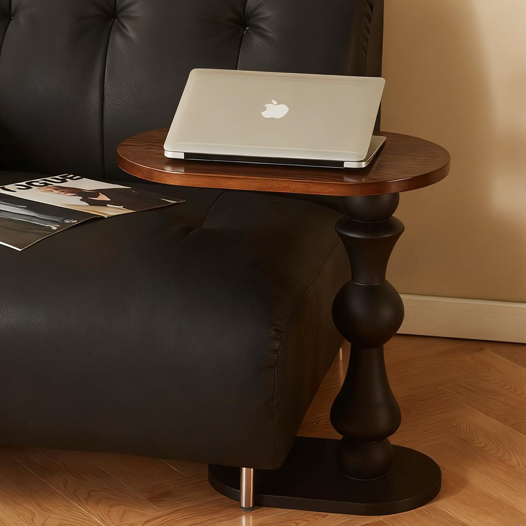 YUNMUARY-C Shaped End Table Solid Wood C Side Table for Couch Black Small Bedside Table Wood Nightstand Modern End Tables Living Room Space-Saving Small Coffees Tables Wooden Side Tables for Bedroom
