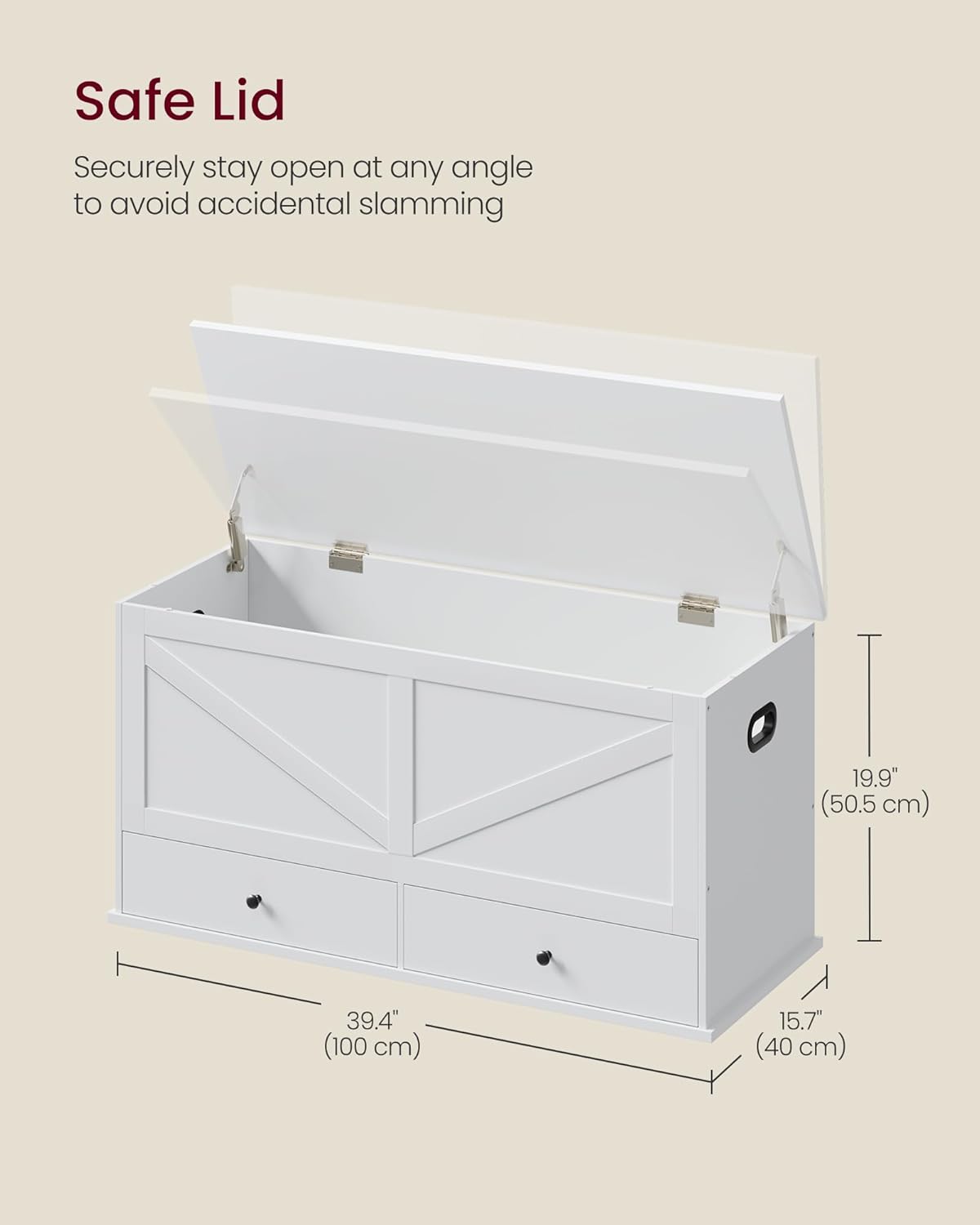 VASAGLE Storage Chest, Storage Bench with 2 Fabric Drawers, Farmhouse Style, for Entryway, Bedroom, Living Room, 15.7 x 39.4 x 19.9 Inches, Cloud White ULSB043W01