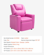 VEVOR Kids Recliner, Toddler Recliner with Cup Holder, 101° to 121° Adjustable Backrest, Push Back PU Leather Kids Reclining Chair Couch with Footrest & 90 lbs Load, Ideal for Child Ages 1-6, Pink