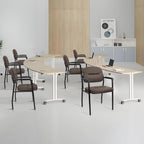 CLATINA Leather Office Guest Chair Sets of 2, Reception Chair No Wheels with Armrests and Lumber Support, Ergonomic Desk Armchair for Meeting Waiting Conference Lobby Room Shool Study, Brown