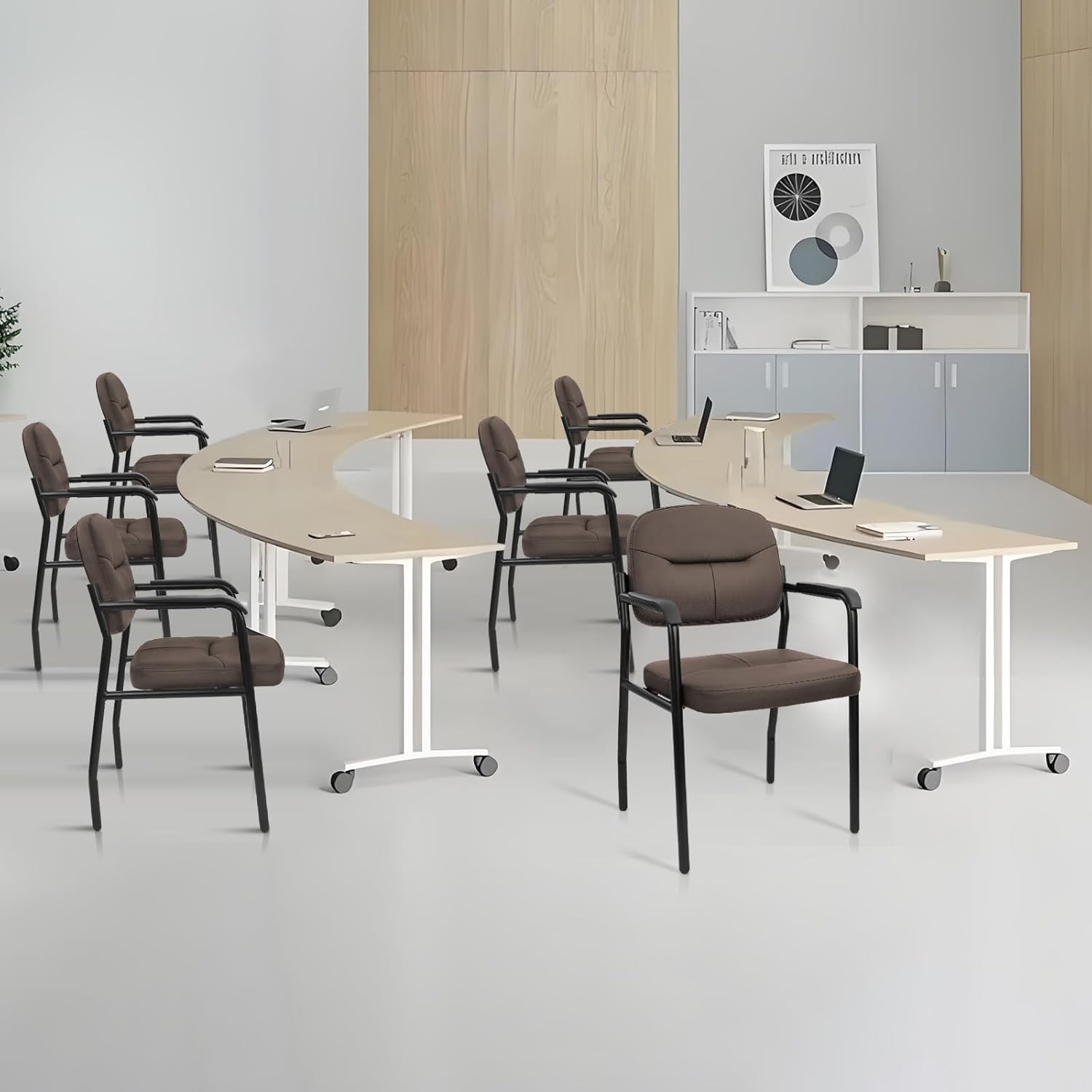 CLATINA Leather Office Guest Chair Sets of 2, Reception Chair No Wheels with Armrests and Lumber Support, Ergonomic Desk Armchair for Meeting Waiting Conference Lobby Room Shool Study, Brown