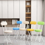 Folding Stool with Backrest, Cushioned Padded Leather Round Portable Foldable Bar Stool Chair for Kitchen(Black)