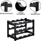 VASMIA Bamboo Wine Rack, Sturdy and Durable Wine Storage Cabinet Shelf, Wine Racks Countertop for Pantry,Kitchen,3-Tier 12 Bottles Wine Rack Black