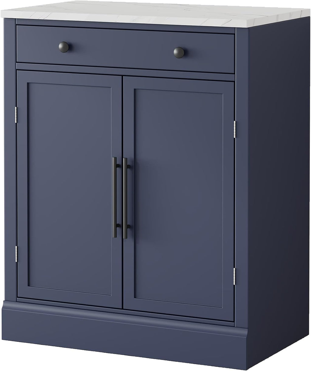 SOFTSEA Modern Freestanding Kitchen Pantry with 2 Door Shelves, Sideboard Buffet Cabinet with Drawer, Coffee Bar Cabinet with 2 Adjustable Shelves for Dining Kitchen Living Room, Set of 2, Blue