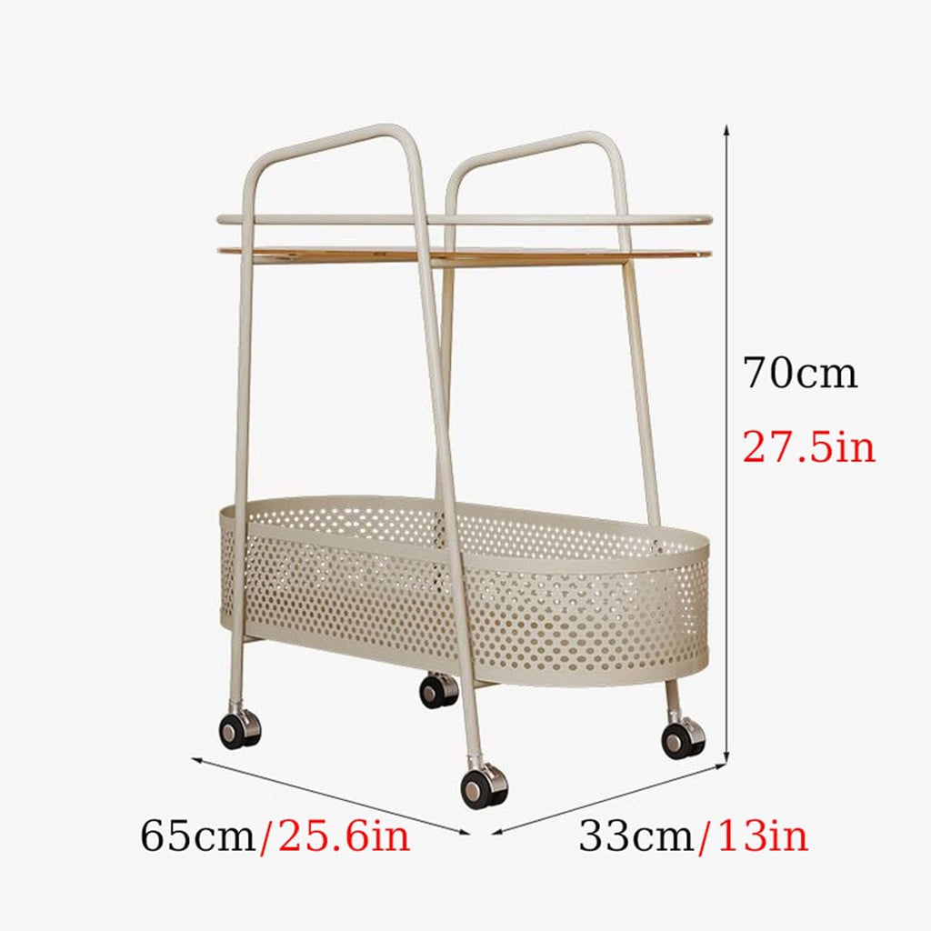 Double Layer Trolly Side Table, Metal Rolling Cart Storage Shelf, Side Table with Wheels, Small Spaces Bedside Table for Home Sofa Kitchen Living Room Bedroom