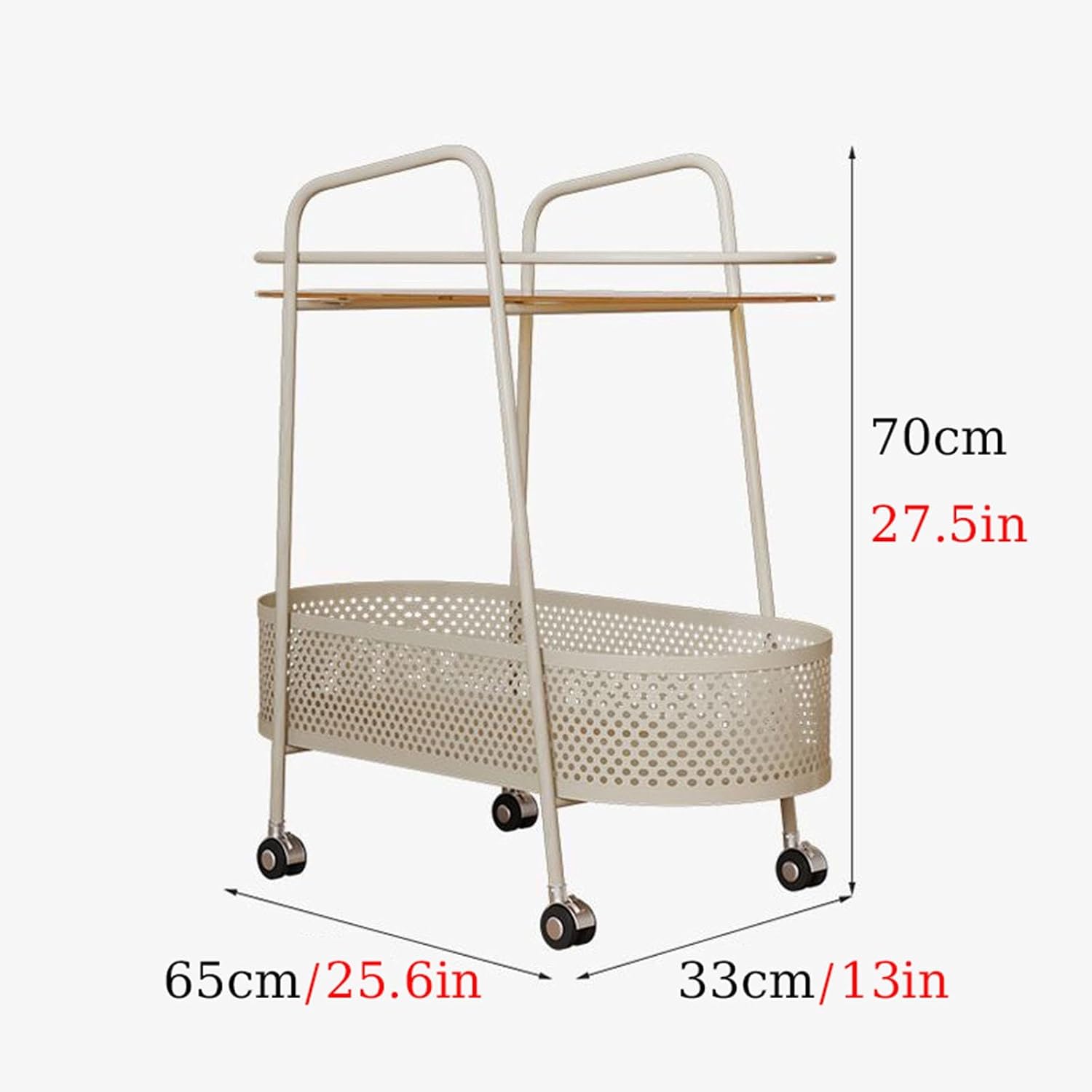 Double Layer Trolly Side Table, Metal Rolling Cart Storage Shelf, Side Table with Wheels, Small Spaces Bedside Table for Home Sofa Kitchen Living Room Bedroom
