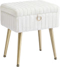 SONGMICS Vanity Stool Chair Faux Fur with Storage, Vanity Bench, Metal Legs, Adjustable Feet, for Living Room, Bedroom, Makeup Room, Cream White ULOM505WZ02