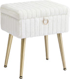 SONGMICS Vanity Stool Chair Faux Fur with Storage, Vanity Bench, Metal Legs, Adjustable Feet, for Living Room, Bedroom, Makeup Room, Cream White ULOM505WZ02