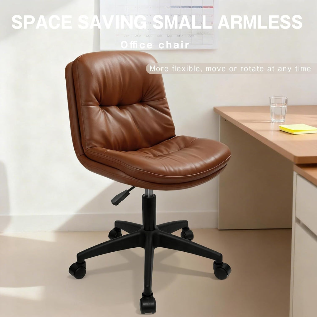 Office Chair, Ergonomic Desk Chair with Padded Cushion & Backrest, Adjustable Height & 360° Swivel, Armless Task Chair for Home Office, Computer Desk & Vanity Brown 1