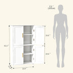 Bathroom Storage Cabinet, Bathroom Floor Cabinet Freestanding Organizer with Adjustable Shelves for Bathroom Laundry Room,4 Doors, Black