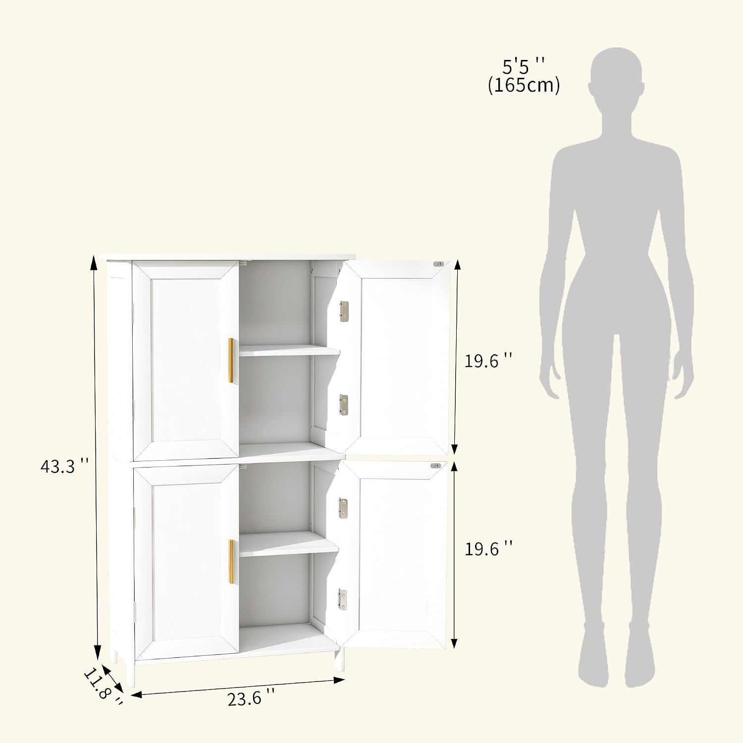 Bathroom Storage Cabinet, Bathroom Floor Cabinet Freestanding Organizer with Adjustable Shelves for Bathroom Laundry Room,4 Doors, Black