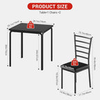 Modern 3-Piece Dining Set for 2 – Compact Square Table & Chairs with Sturdy Metal Frame, Easy Assembly, Space-Saving Kitchen Furniture – Ideal for Small Apartments or Breakfast Nooks