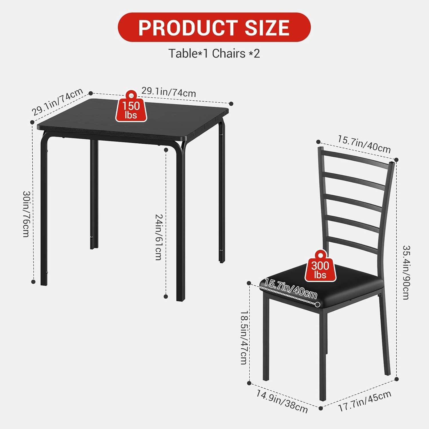 Modern 3-Piece Dining Set for 2 – Compact Square Table & Chairs with Sturdy Metal Frame, Easy Assembly, Space-Saving Kitchen Furniture – Ideal for Small Apartments or Breakfast Nooks