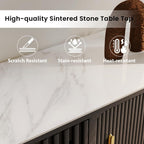 POVISON Fully-Assembled Sliding Tambour Door TV Stand, Mid Century Modern Sintered Stone TV Console, Wood Media Console for 85 Inch TV, Entertainment Center with Storage Cabinet(Black, 94.49")