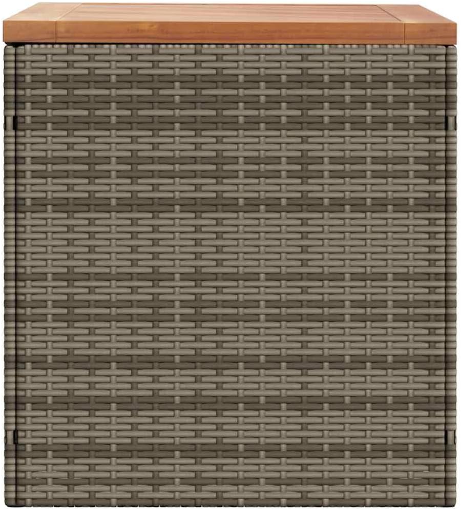 Poly Rattan Patio Storage Box Gray with Acacia Wood Top, 43.3"x19.7"x21.3" Outdoor Bench Seat for Cushions and Blankets