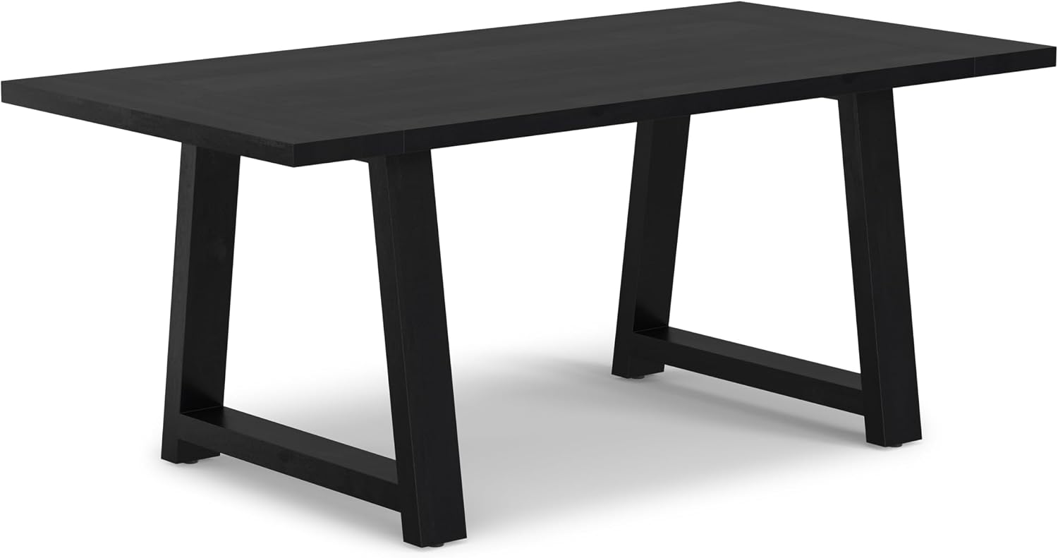 SIMPLIHOME Whitley Dining Table - 72 inch Wide Solid Mango Wood Rectangular Table in Black, Modern Farmhouse Style for Dining Room or Kitchen with Extra-Thick Trestle Base, Seats 6