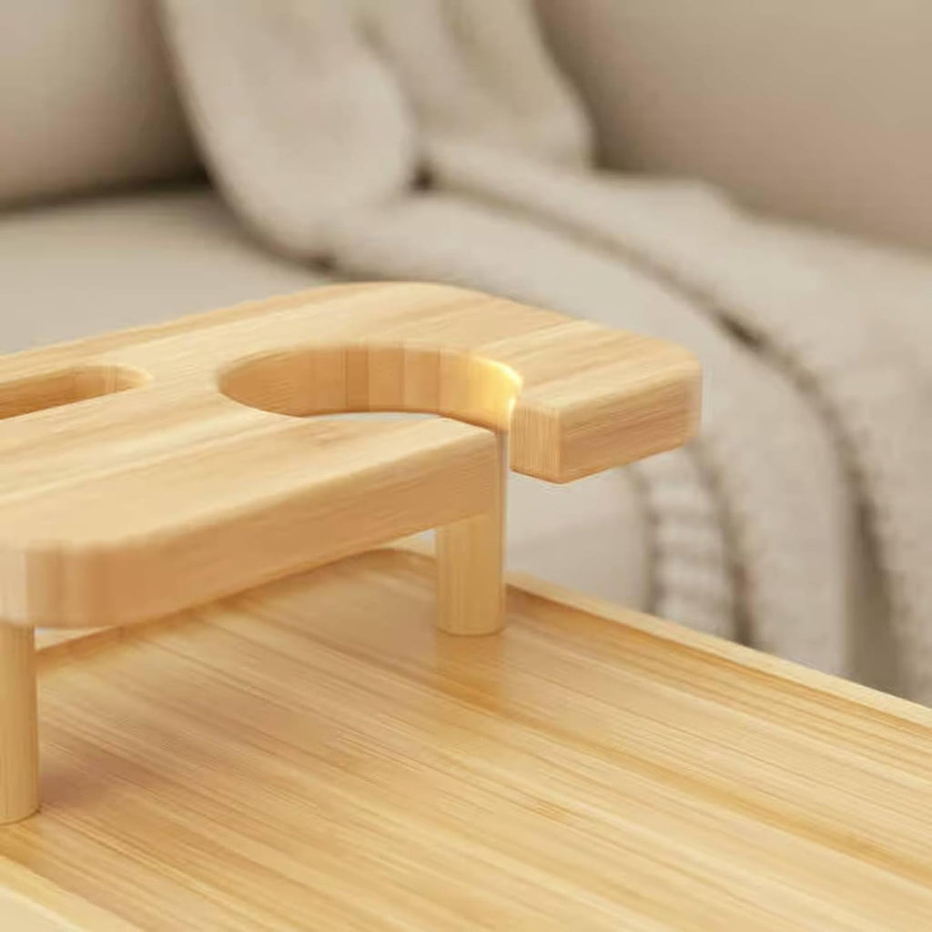 Expandable Armrest Table Bamboo Couch Clip Double Layer Surface with Stable Non Slip Pads Suitable for Office Living Room Family Room