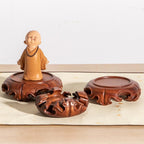 GOLDY&WENDY Beautiful Chinese Carved Round Wooden Pedestal Asian Vase Sturdy Wood Display Holder Base