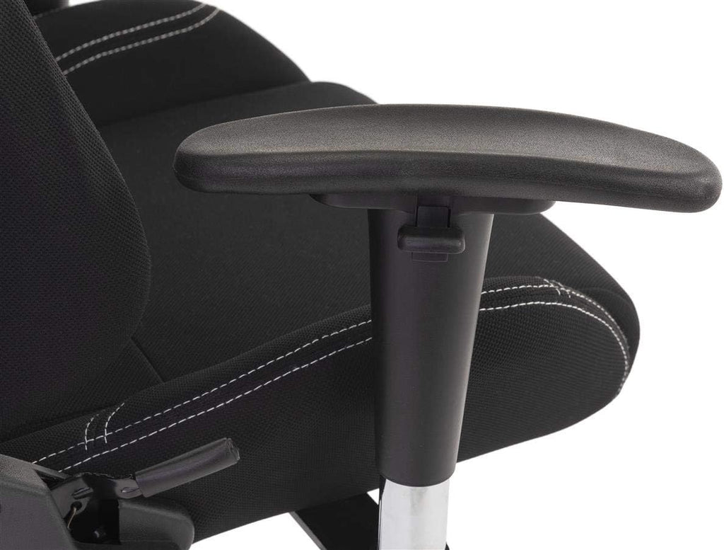 Displays2go Racing Style Gaming Chair for Office and Home Desk, Ergonomic Adjustments and Lumbar Support Pillow, Fabric Seat - Black (FDGAMECHGY)