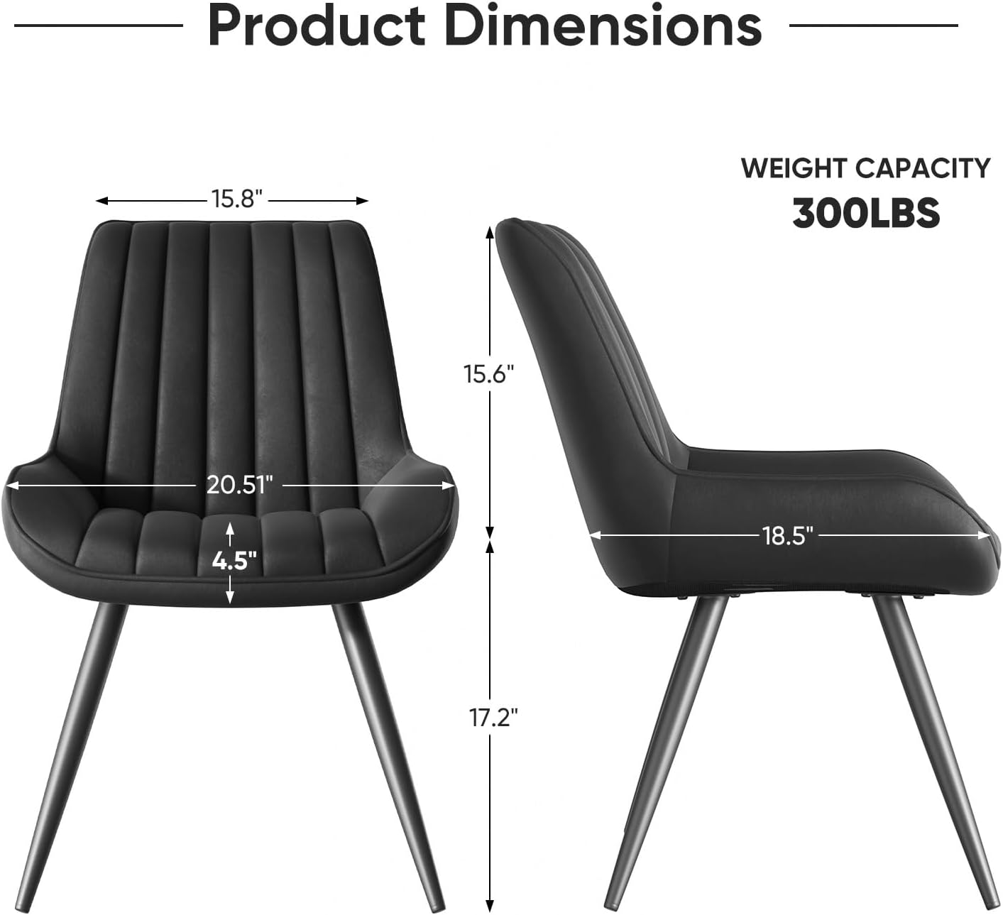 Nalupatio Modern Dining Chairs Set of 4, Comfy Dining Room Chairs with Thick Cushions, Upholstered Fabric Kitchen Side Chairs with Metal Legs, Black